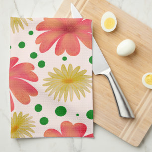 Bright Retro Floral Seamless Pattern Tea Towel