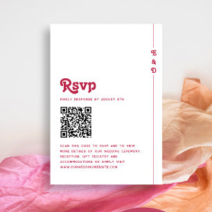 Bright Retro Hot Pink Monogram Wedding QR Code RSVP Card