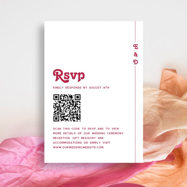 Bright Retro Hot Pink Monogram Wedding QR Code RSVP Card (Creator Uploaded)