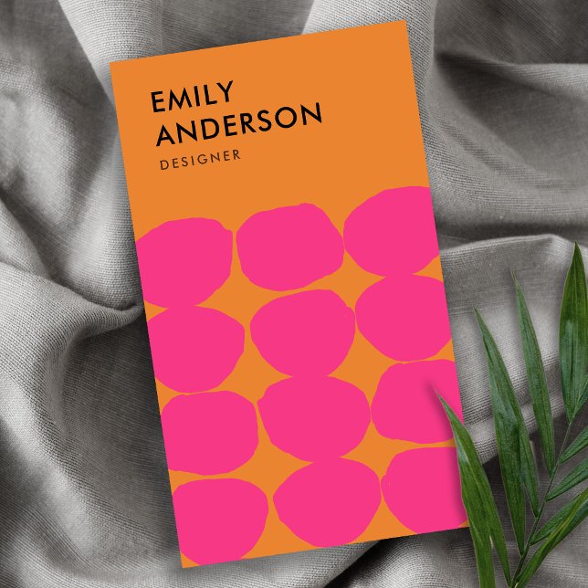 BRIGHT RETRO LARGE HAND DRAWN PINK RUST POLKA DOTS BUSINESS CARD (Creator Uploaded)