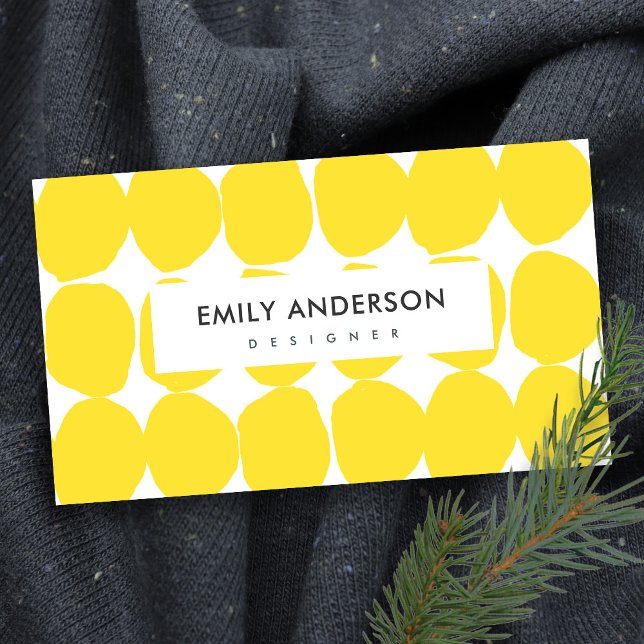 BRIGHT RETRO LARGE HAND DRAWN YELLOW POLKA DOTS BUSINESS CARD (Creator Uploaded)