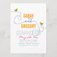 Bright Retro Love Birds Wedding Invitations