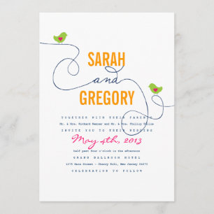 Bright Retro Love Birds Wedding Invitations