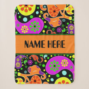 Bright Retro Paisley Pattern Custom Name Blanket