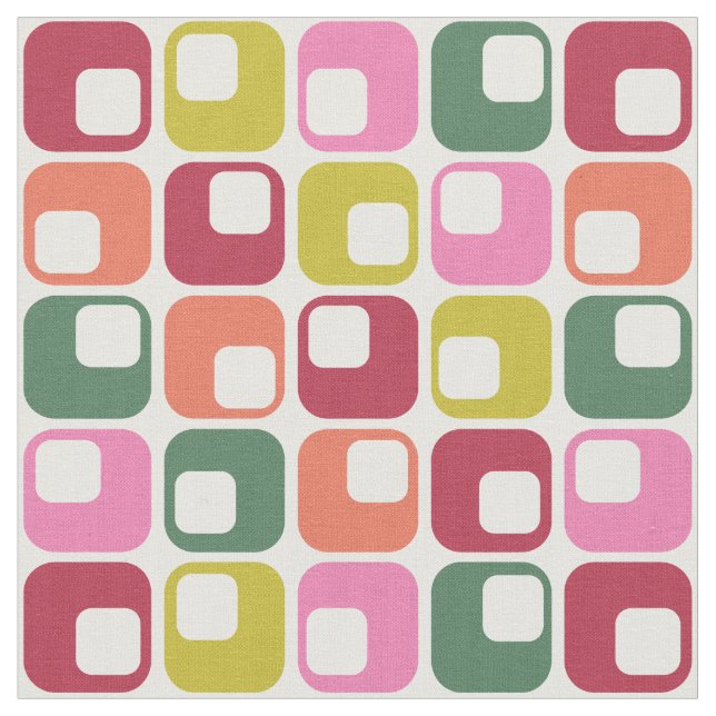 Bright Retro Squares Geometric Pattern Fabric (Close Up)