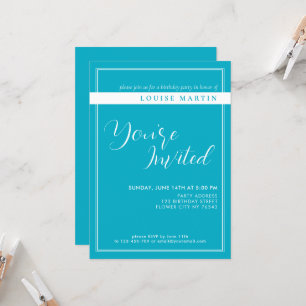 Bright Rich Sky Blue Custom Birthday Invitation