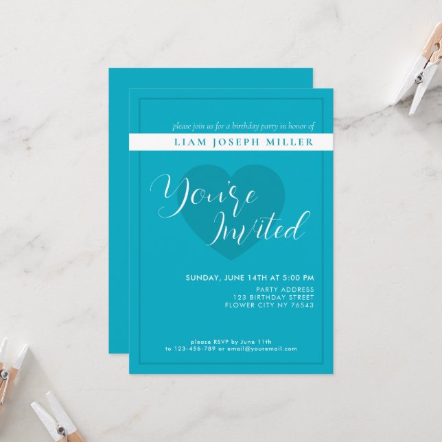 Bright Rich Sky Blue  Script Birthday Invitation (Front/Back In Situ)