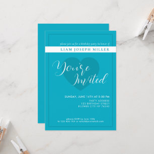 Bright Rich Sky Blue Script Birthday Invitation