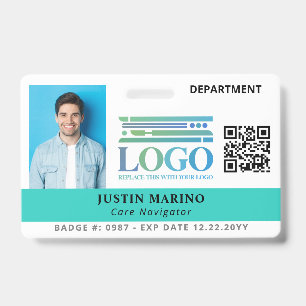 Bright Robin Egg Logo Photo QR Code Employee ID Badge