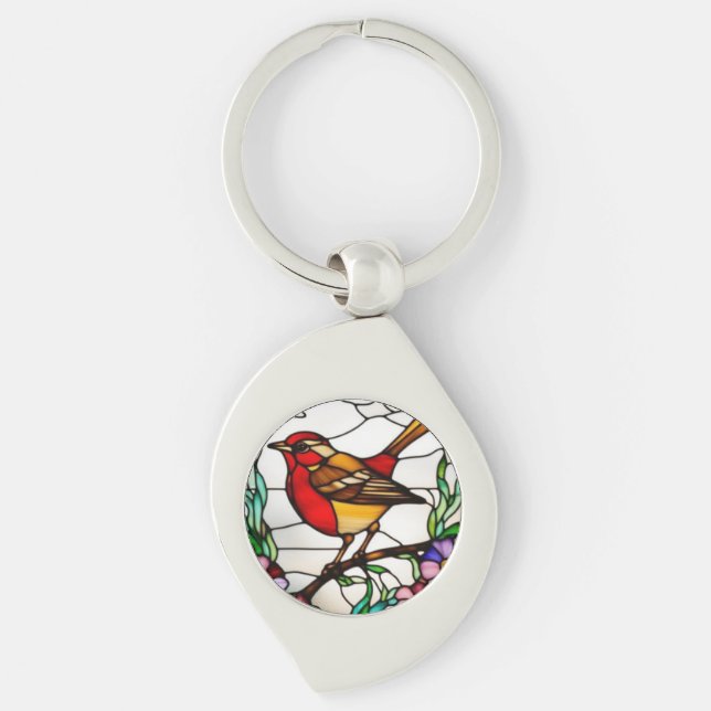 Bright Robin in Stained Glass Key Ring (Front)