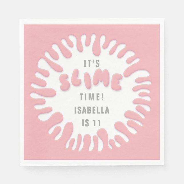 Bright rose pink blue slime party napkin (Front)