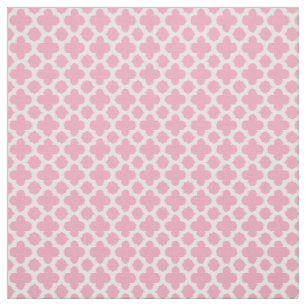 Bright Rose Pink White Ikat Quatrefoil Pattern Fabric
