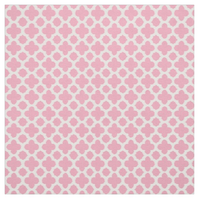 Bright Rose Pink White Ikat Quatrefoil Pattern Fabric (Swatch)