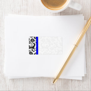 Bright Royal Blue & Black Damask Dots Shipping Label
