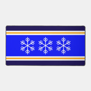 Bright Royal Blue Navy Stripes White Snowflakes Desk Mat