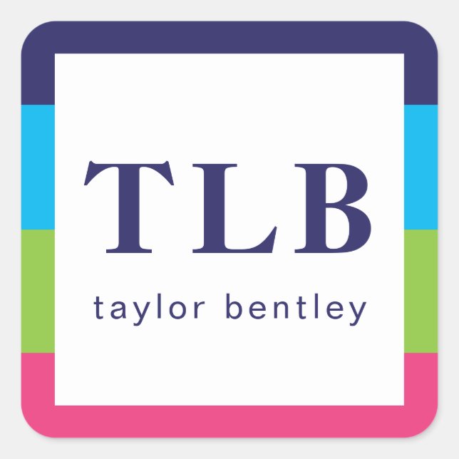 Bright Rugby Stripes Monogrammed Stickers (Front)