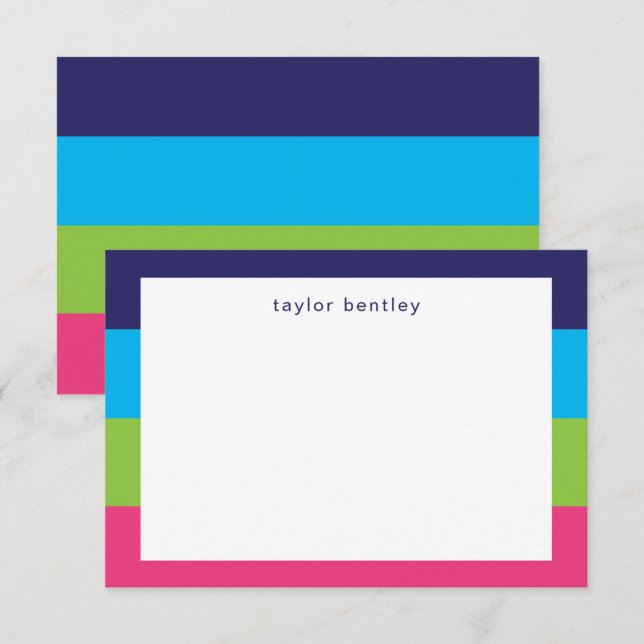 Bright Rugby Stripes Personalised Note Cards (Front/Back)
