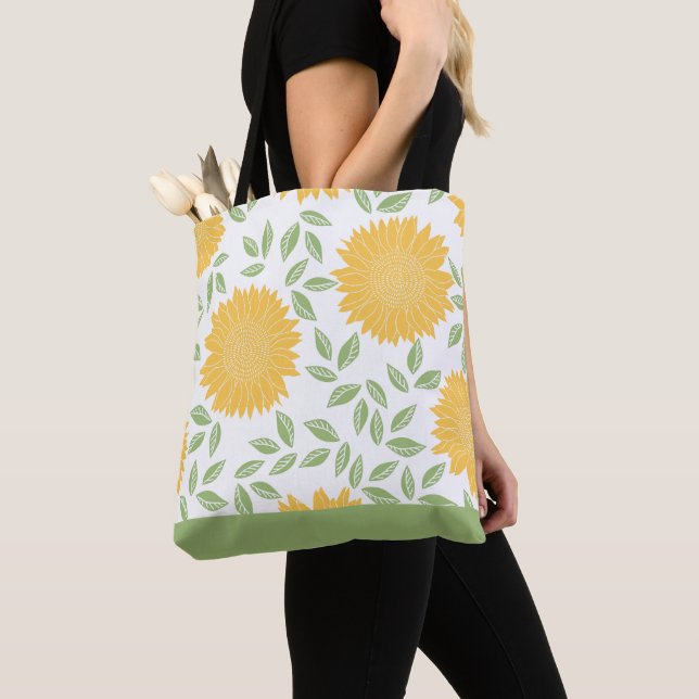 Bright Rustic Country Sunflower Pattern Tote Bag (Close Up)