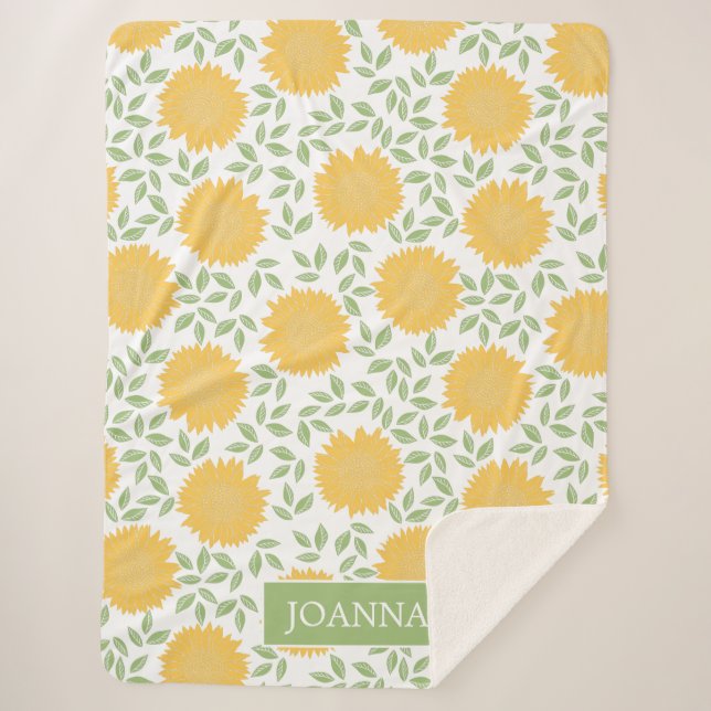 Bright Rustic Country Sunflowers Personalised Sherpa Blanket (Front)