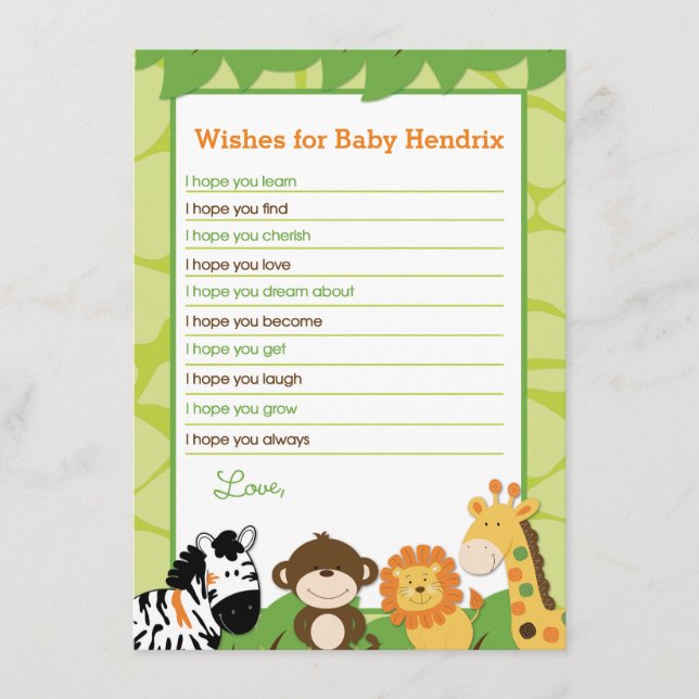 Bright Safari Animals Wishes For Baby Advice Cards (Front)