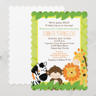Bright Safari Jungle Animals Baby Shower die cut Invitation