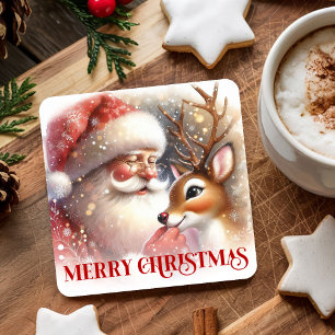 Bright Santa Claus Rudolph Festive Holiday Coaster