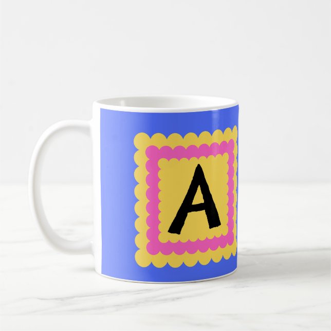 Bright Scalloped Alphabet Monogram initial Coffee Mug (Left)