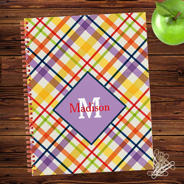 Bright School Plaid Monogram Notebook Purple (Creator Uploaded)