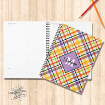 Bright School Plaid Monogram Planner Purple