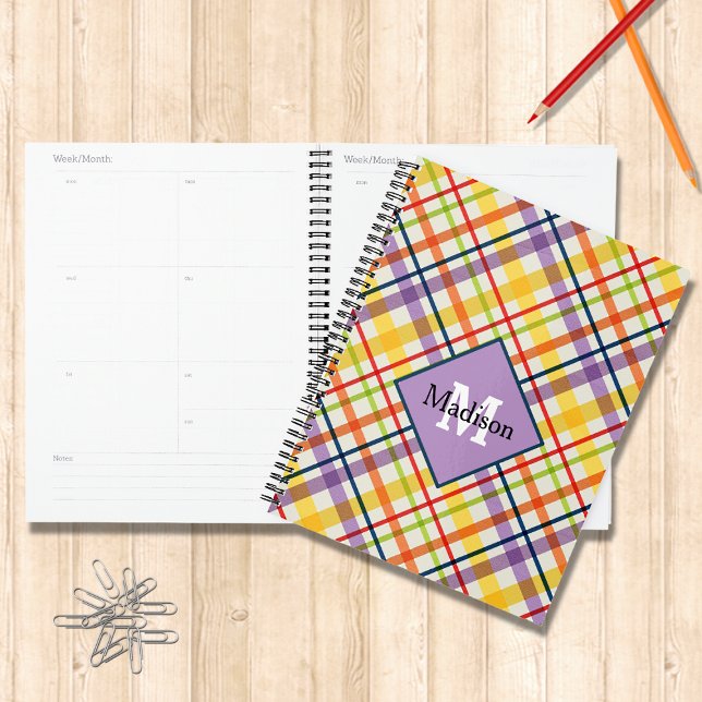Bright School Plaid Monogram Planner Purple (Creator Uploaded)
