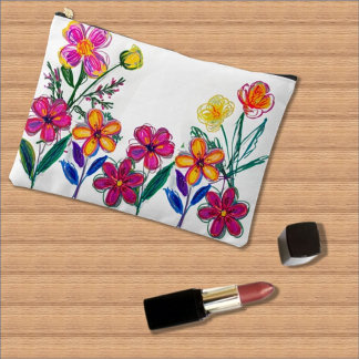 Bright Scribble Flowers Accessory Pouch
