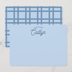 Bright Script Blue Basket Weave Personalised Flat Card