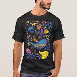 Bright Sea Pattern - Sea Doodle drawing T-Shirt