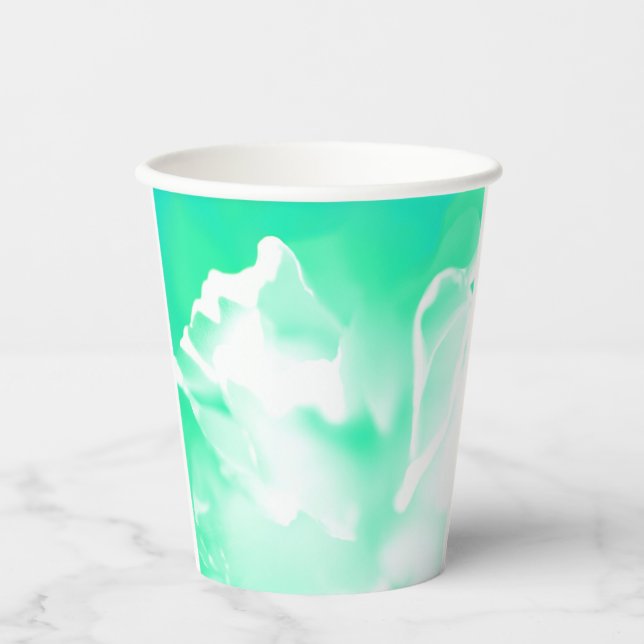 Bright Seafoam Green Flower Print Paper cup (Front)