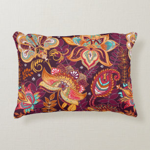 Bright seamless pattern in paisley style. Colorful Decorative Cushion