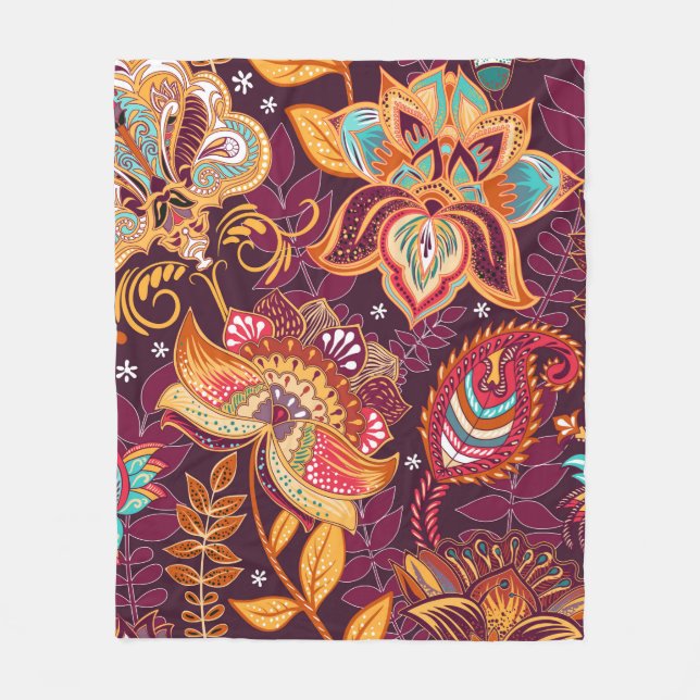 Bright seamless pattern in paisley style. Colorful Fleece Blanket (Front)