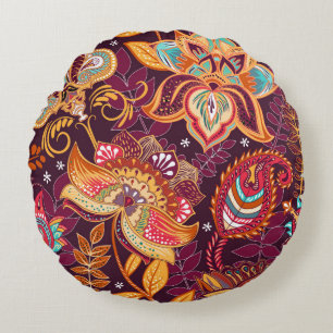 Bright seamless pattern in paisley style. Colorful Round Cushion