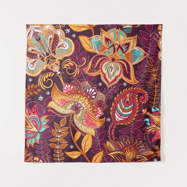 Bright seamless pattern in paisley style. Colorful Tapestry (Front)