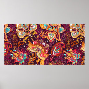 Bright seamless pattern in paisley style. Colourfu Poster