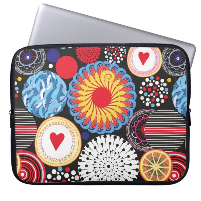 Bright seamless pattern of different round element laptop sleeve (Front)