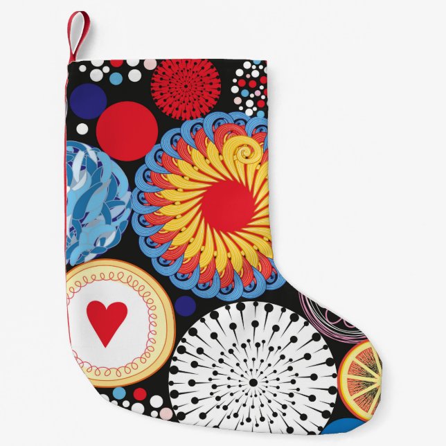 Bright seamless pattern of different round element small christmas stocking (Front)