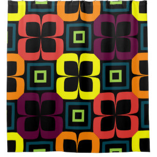 Bright seamless pattern with colorful flowers on a shower curtain