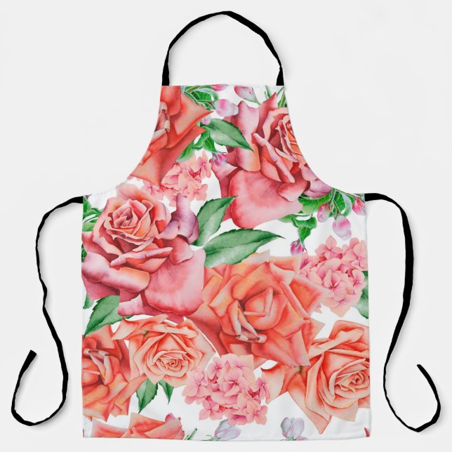Bright seamless pattern with flowers. Rose. Waterc Apron (Front)