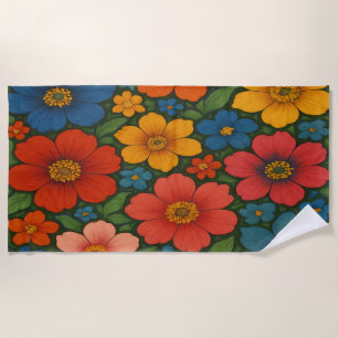 Bright Seamless Wildflower Pattern Beach Towel