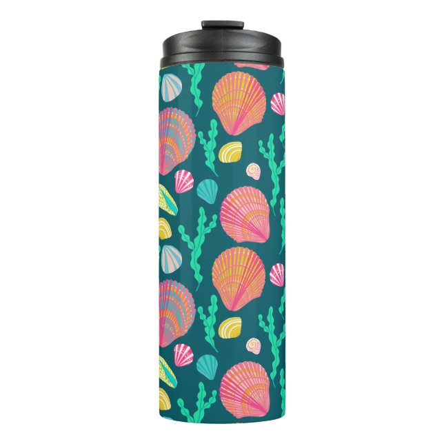 Bright Seashells and Seaweed Pattern Thermal Tumbler (Front)