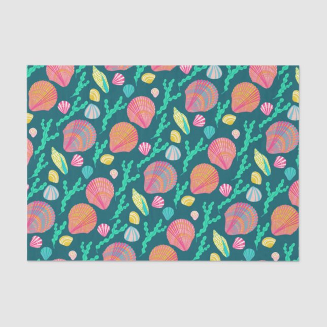 Bright Seashells and Seaweed Pattern Tissue Paper (Front)
