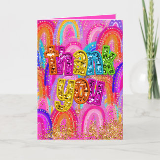 Bright Sequin Letters Rainbow Thank You Card