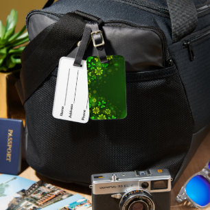 BRIGHT SHADES OF GREEN ST PATRICKS DAY SHAMROCKS LUGGAGE TAG