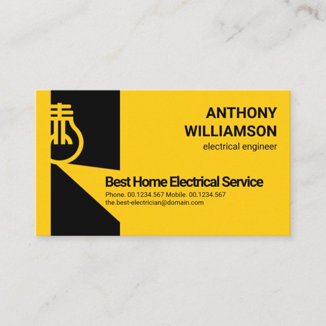 Bright Shining Yellow Electrical Bulb Electrician Business Card (Front)