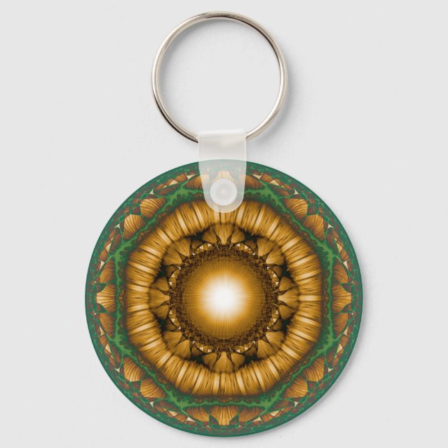 Bright shiny floral fractal pattern key ring (Front)